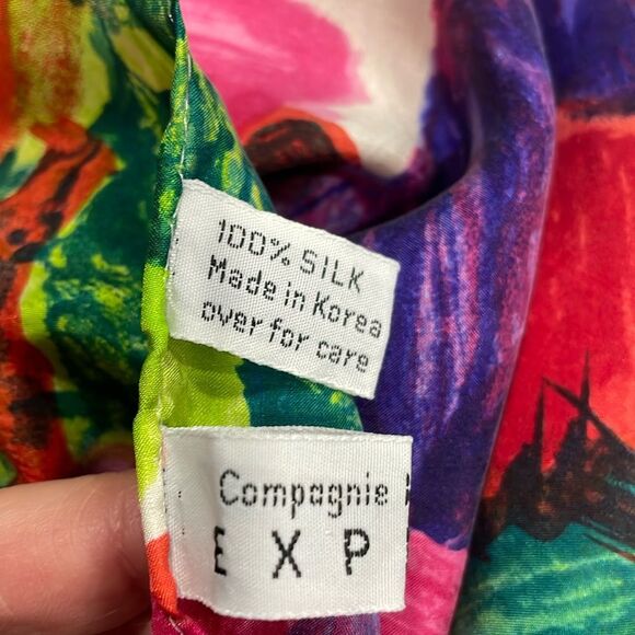 Vintage Express Pure Silk Floral Scarf Wrap Fringe Colorful Lightweight - Picture 5 of 6